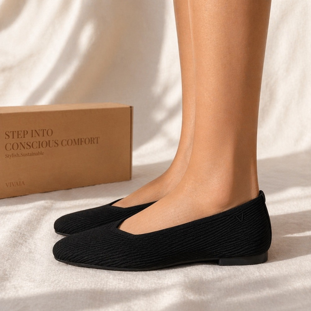 VIVAIA Margot 2.0 Square-Toe Knit Flats Black‎ Wide | EU 41.5 / US 10